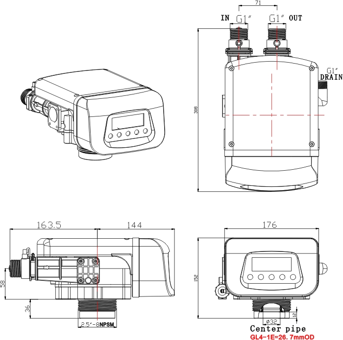 GL4-1 control valve dimensions